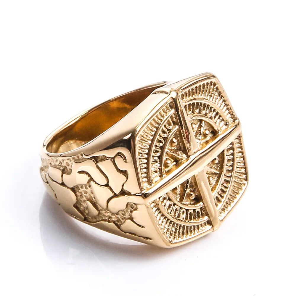 Men's Compass Rose of the Winds Ring Gold