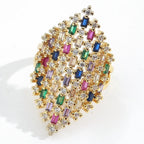 Bague large arc-en-ciel femme argent