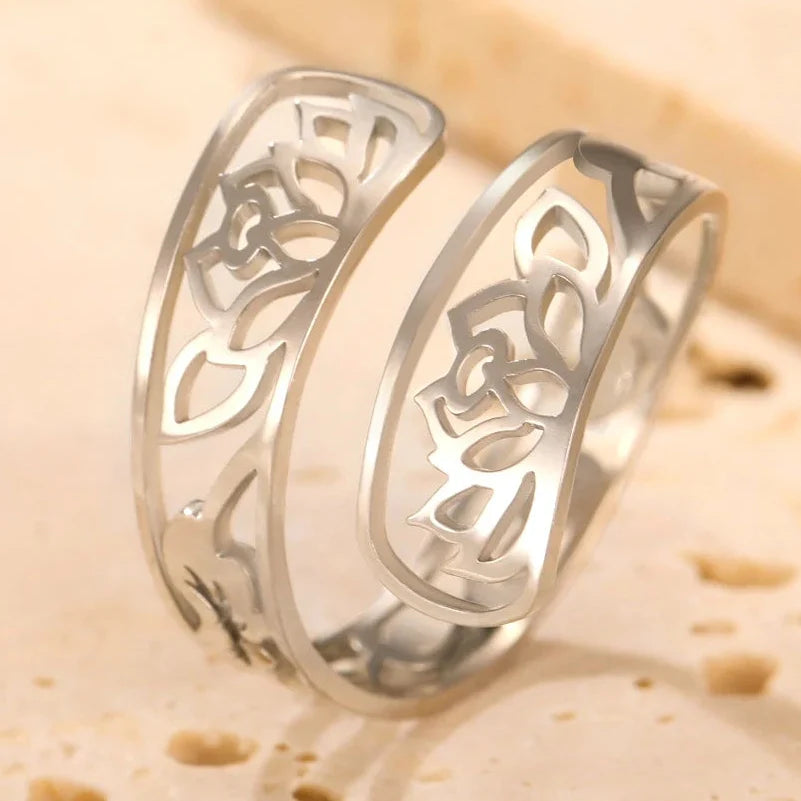 Ring with Silver Lotus Flowers