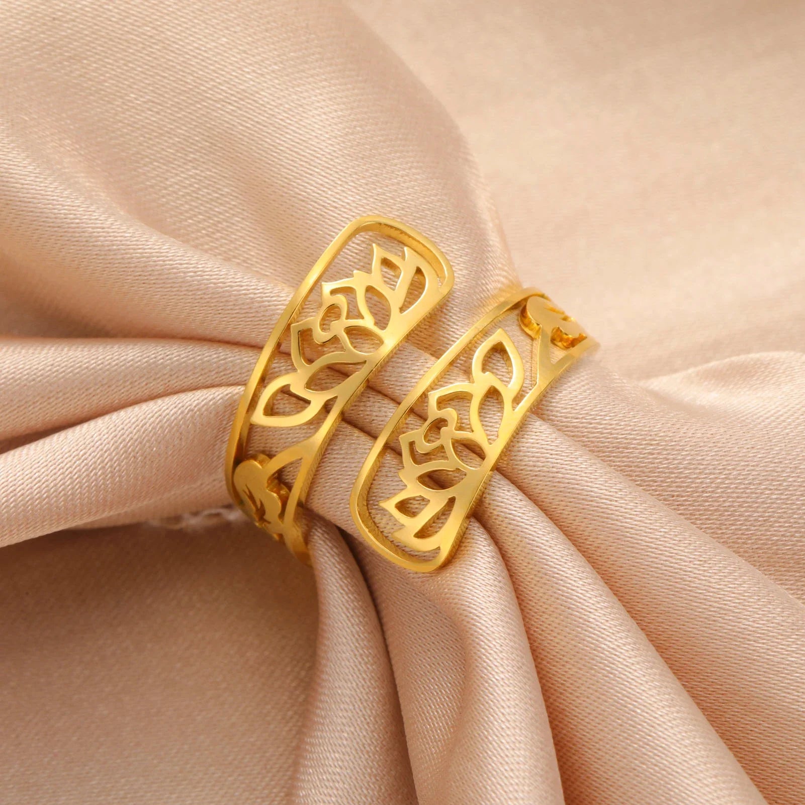Ring with Gold Lotus Flowers