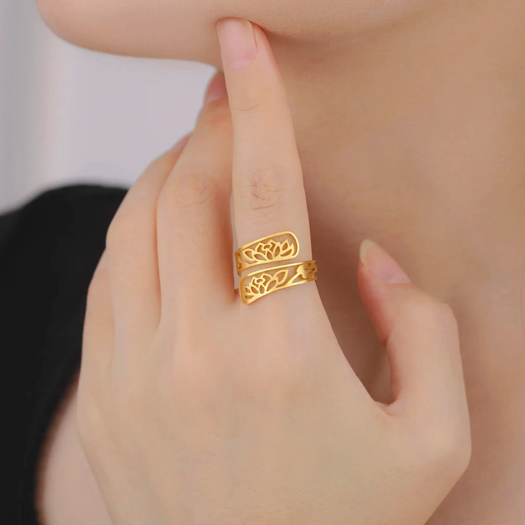 Ring with Gold Lotus Flowers