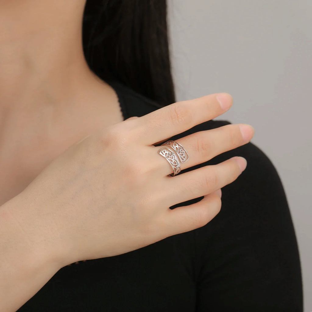 Ring with Silver Lotus Flowers