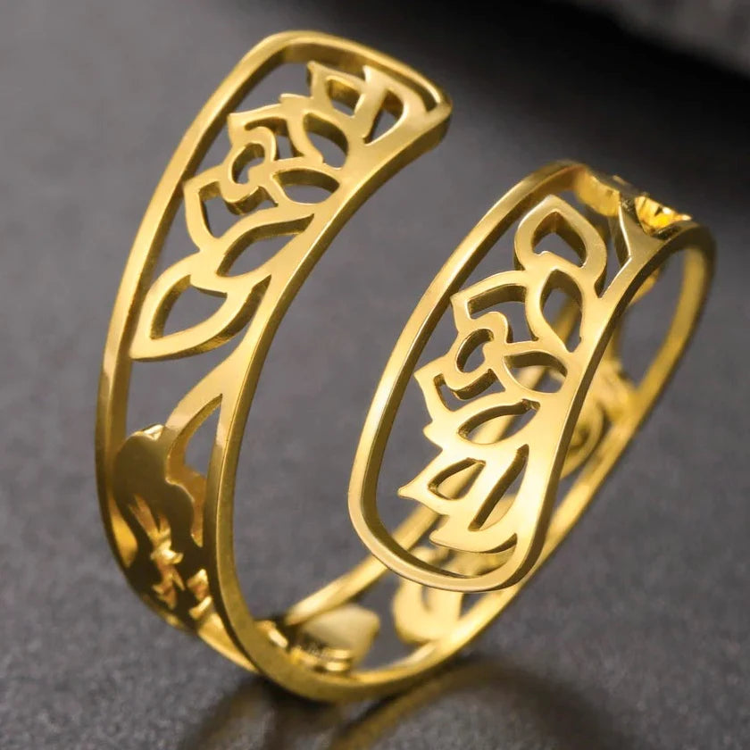 Ring with Gold Lotus Flowers