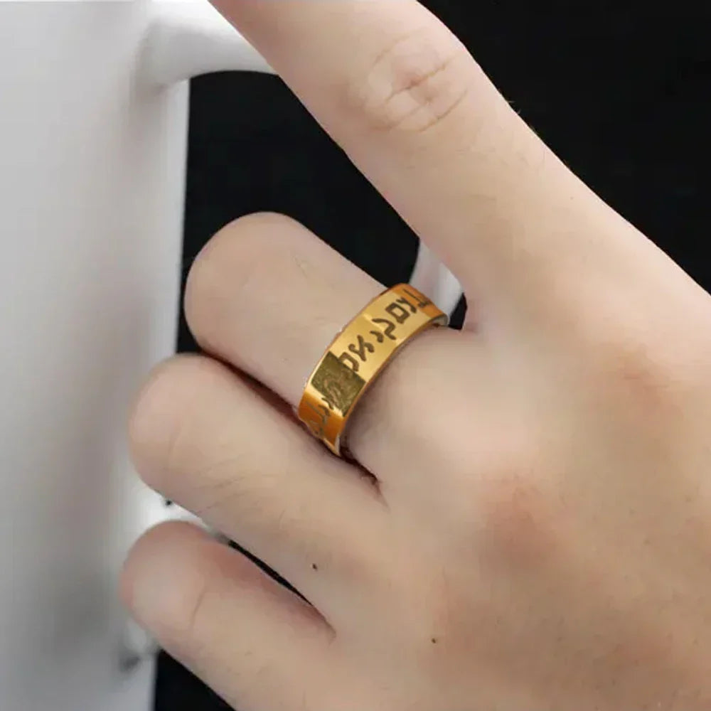 Bague large avec lettres en hébreu juif or