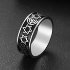 Bague large Menorah et étoiles de David symboles juifs