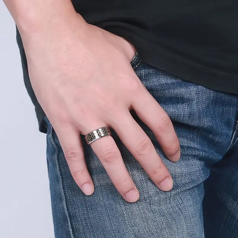 Bague large pour homme avec étoiles de David symbole juif noir