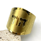 Bague large unisexe avec gravure en hébreu juif or
