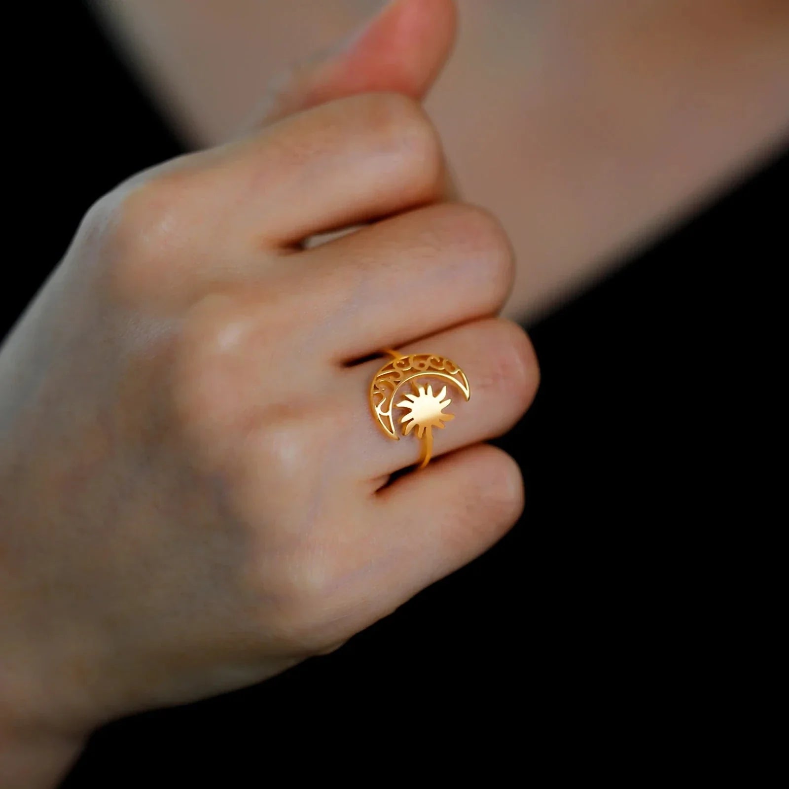 Gold Moon and Sun Ring