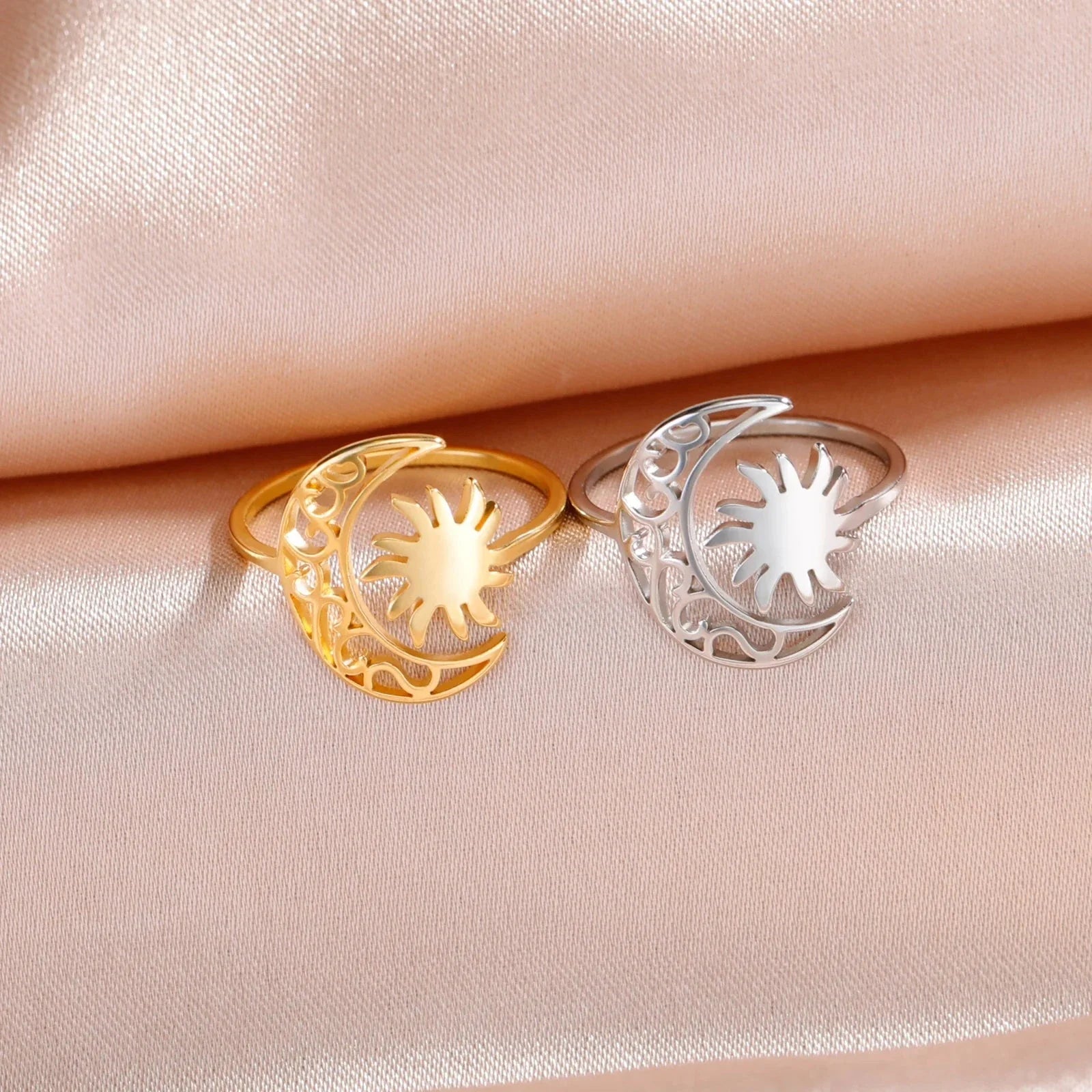 Gold Moon and Sun Ring
