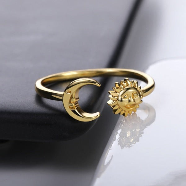 Bague Lune Soleil Astres Femm or