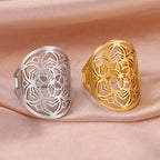Bague Mandala Femme Anneau Fleur or