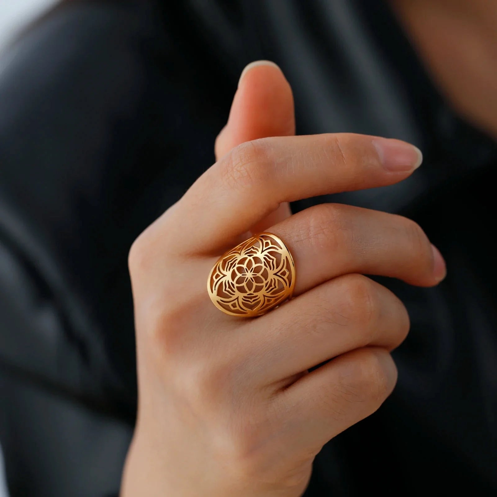 Mandala Ring Women Flower Gold Ring