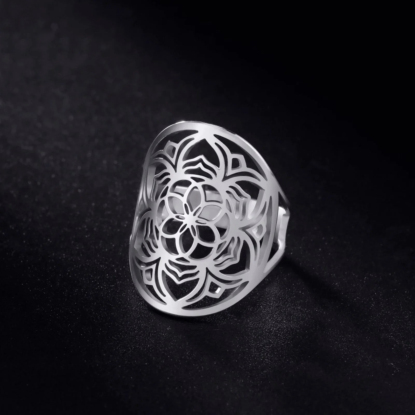 Mandala Ring Women Flower Silver Ring