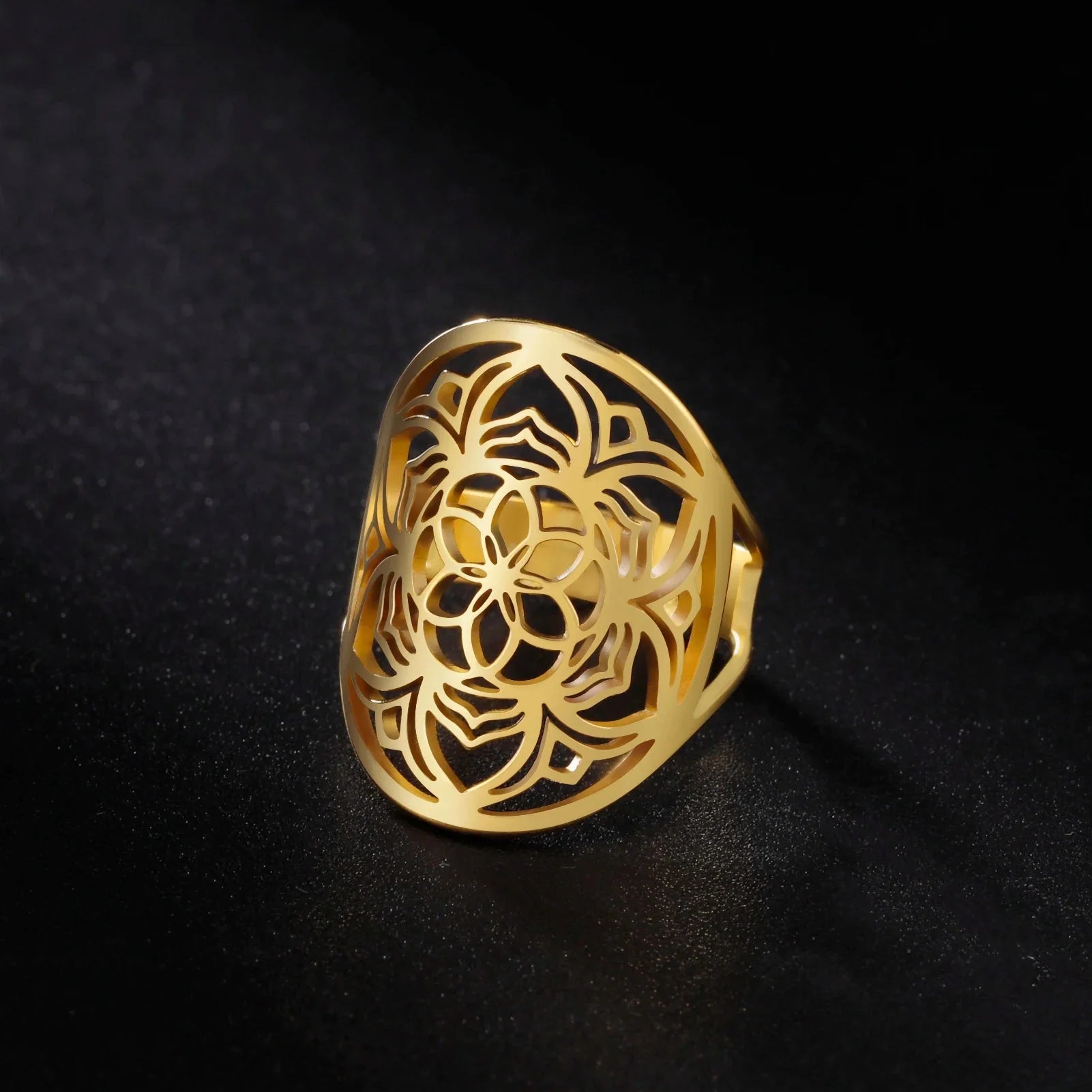 Mandala Ring Women Flower Gold Ring