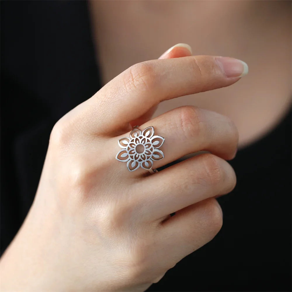 Mandala Ring Women's Signet Silver