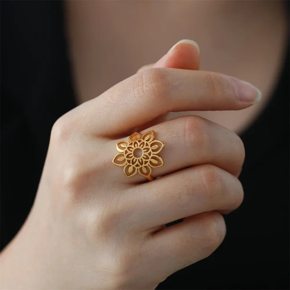 Mandala Ring Women's Signet Gold