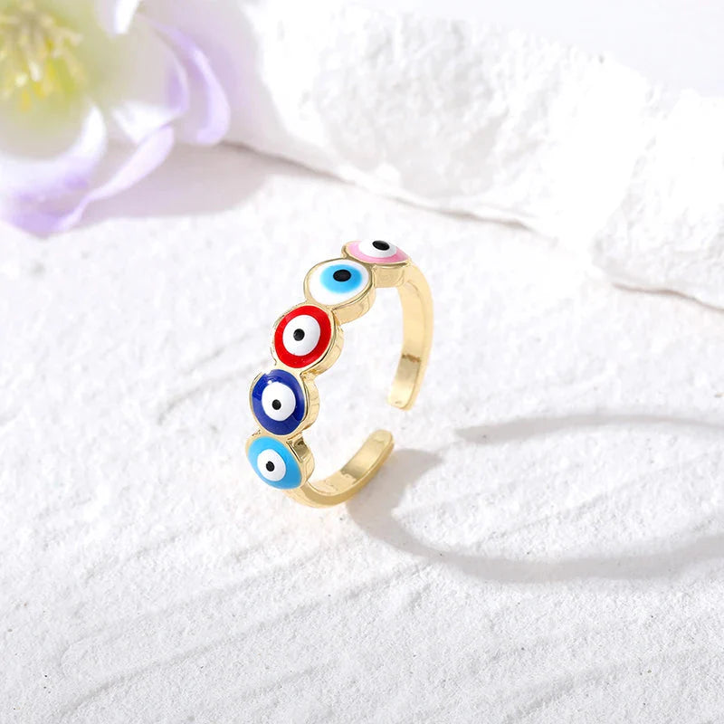 Multicolored Turkish Blue Evil Eye Ring