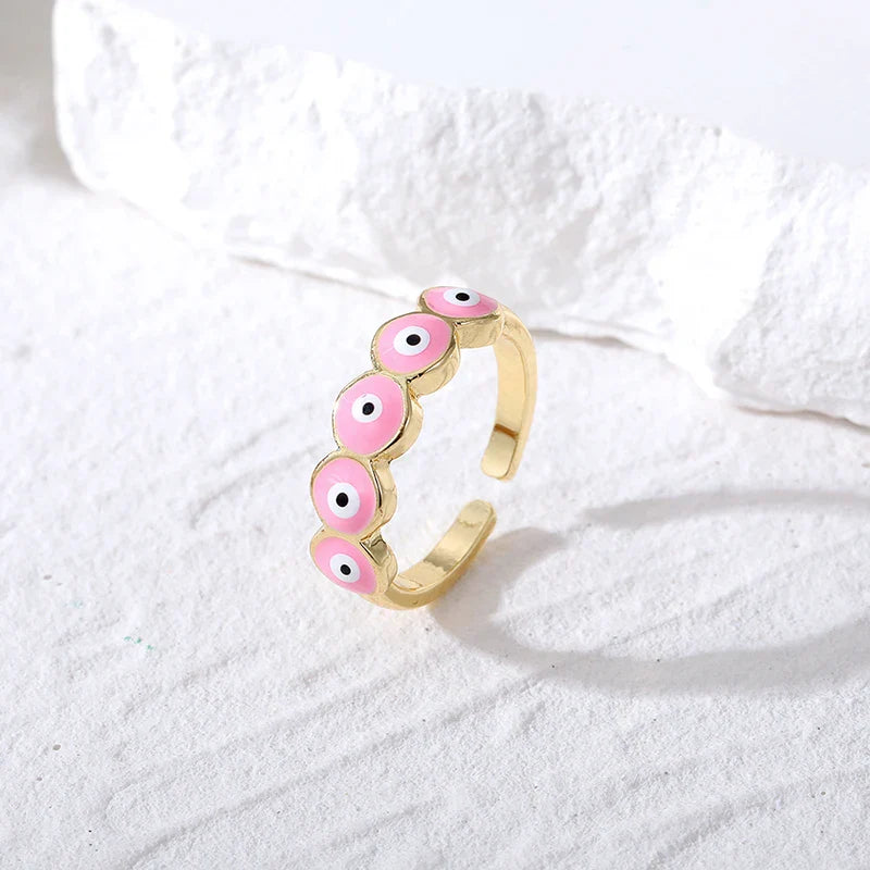 Pink Turkish Blue Evil Eye Ring