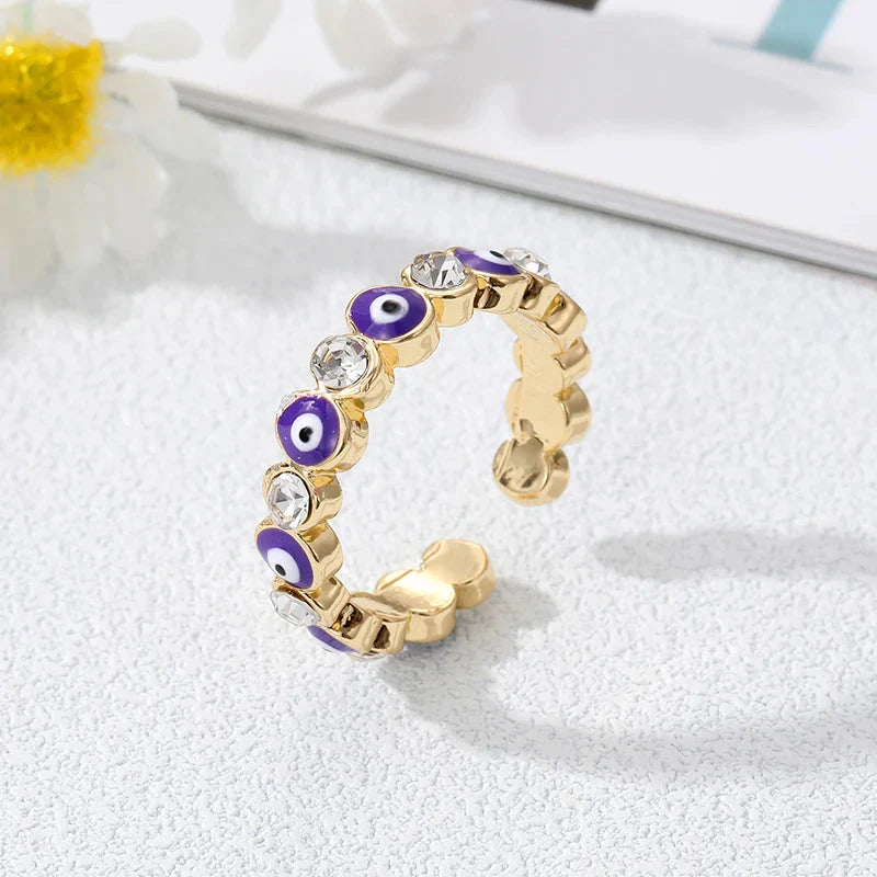 Purple Blue Turkish Evil Eye Ring Bohemian Style