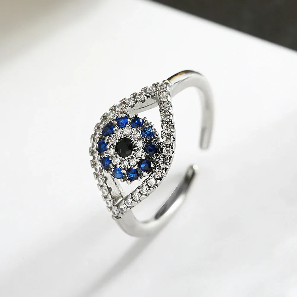 Silver Blue Turkish Evil Eye Zircon Ring