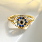 Gold Blue Turkish Evil Eye Zircon Ring