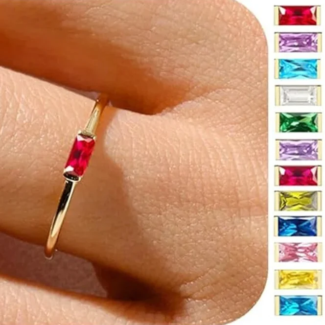 Bague minimaliste avec pierre de naissance rectangulaire pour femme janvier