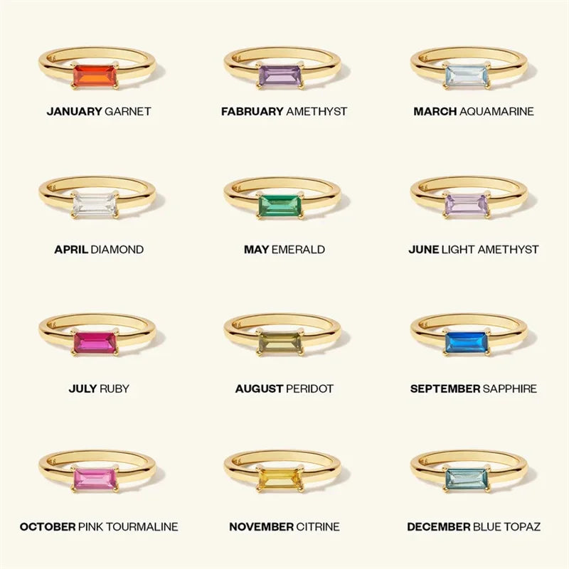 Bague minimaliste avec pierre de naissance rectangulaire pour femme