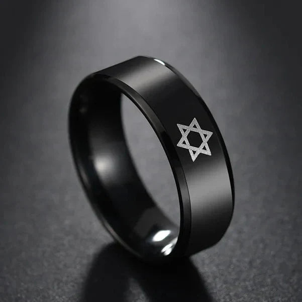 Bague noire avec l'étoile de David symbole juif