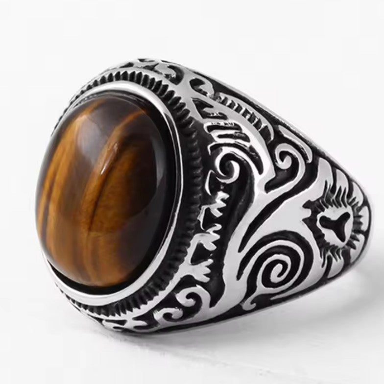Decorated Men's Tiger Eye Ring