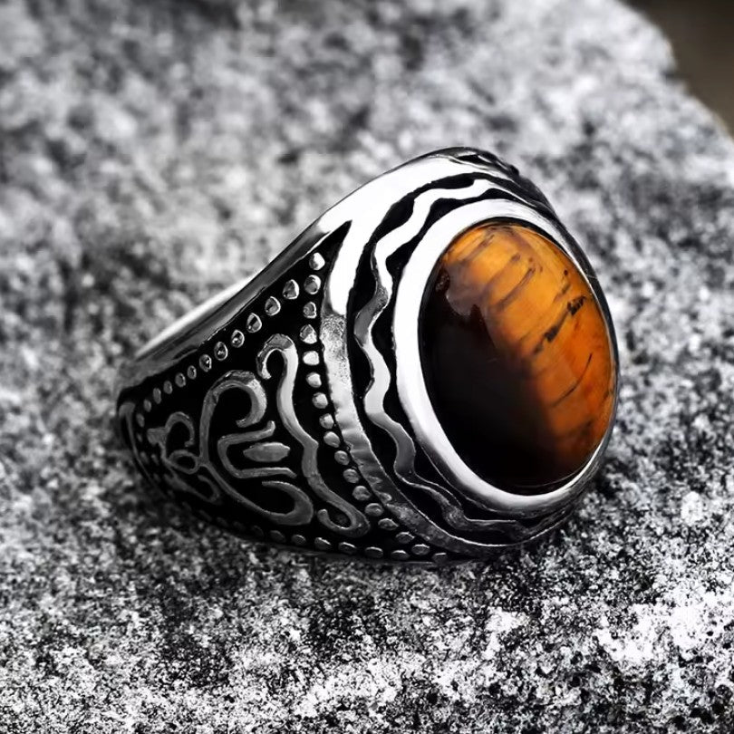 Bague Oeil de Tigre Homme Décorée