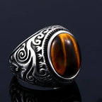 Men's Tiger Eye Ring Decorated in Silver