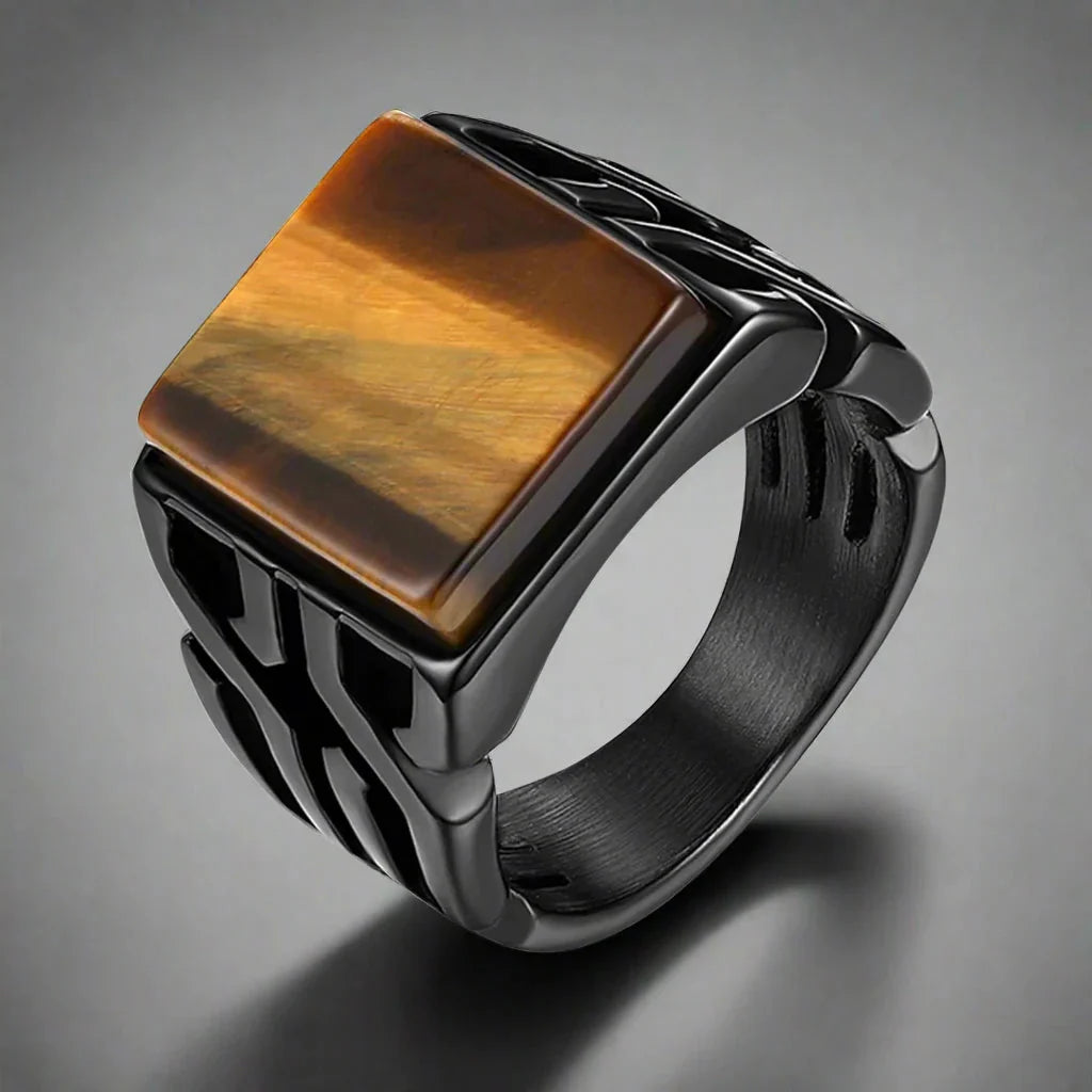 Tiger Eye Ring Men Square Stone
