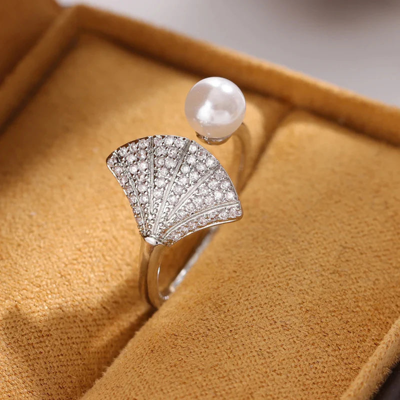 Scallop Shell and Shell Pearl Ring