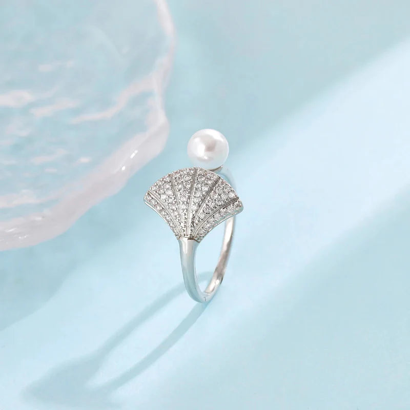 Scallop Shell and Shell Pearl Ring
