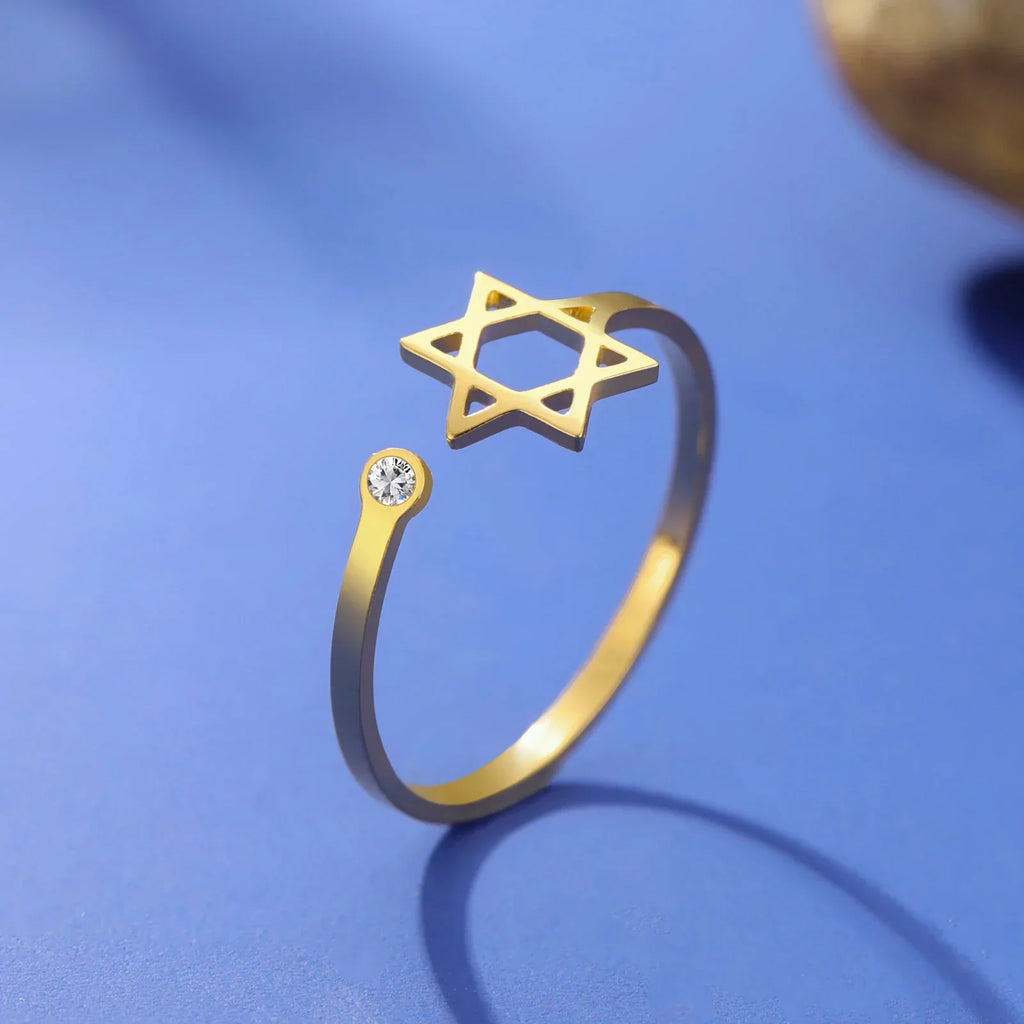 Bague ouverte avec l'étoile de David symbolique juive or