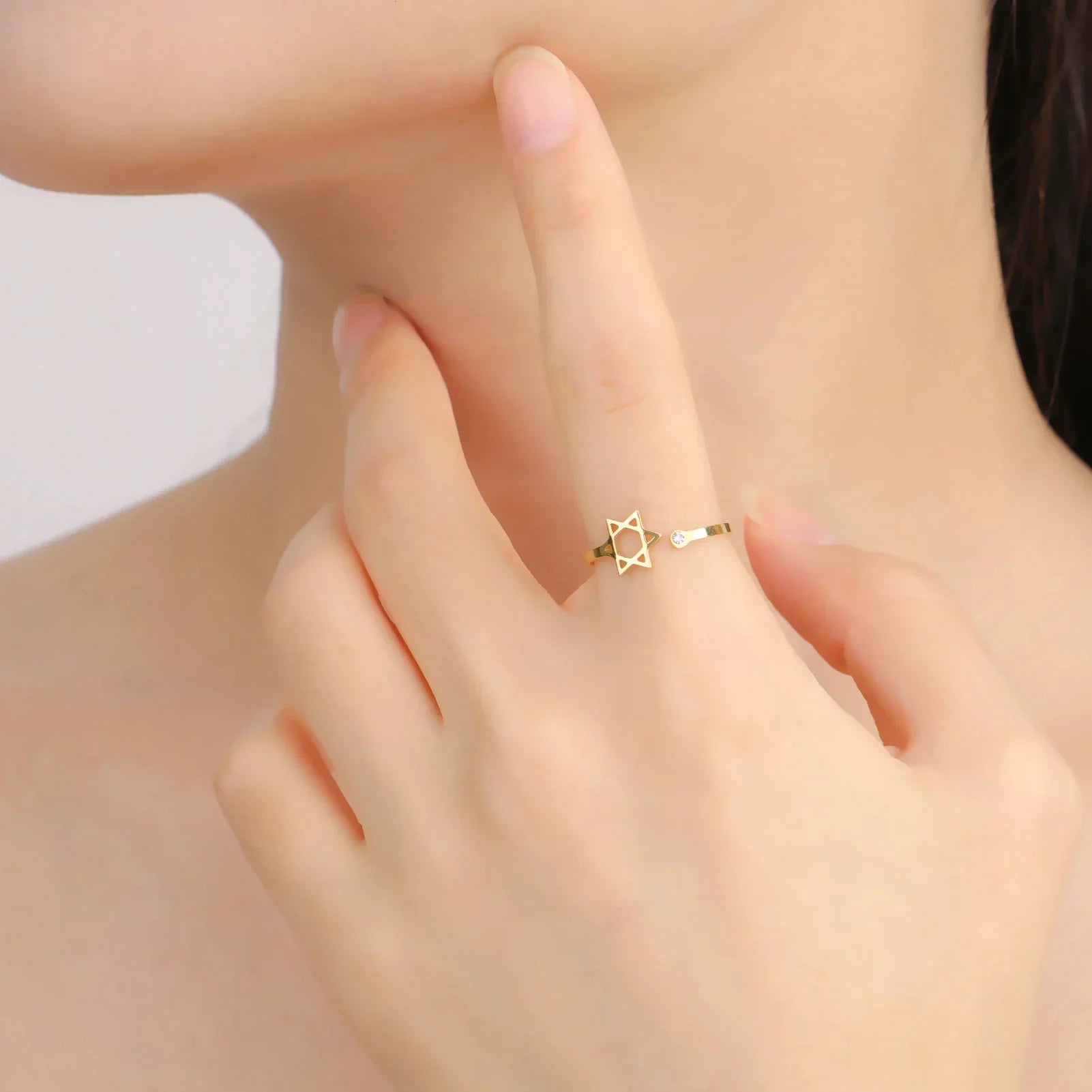 Bague ouverte avec l'étoile de David symbolique juive or