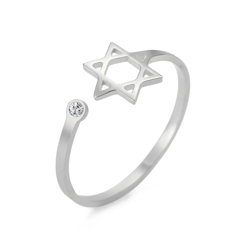 Bague ouverte avec l'étoile de David symbolique juive argent