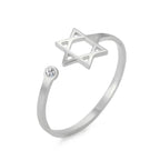 Bague ouverte avec l'étoile de David symbolique juive argent
