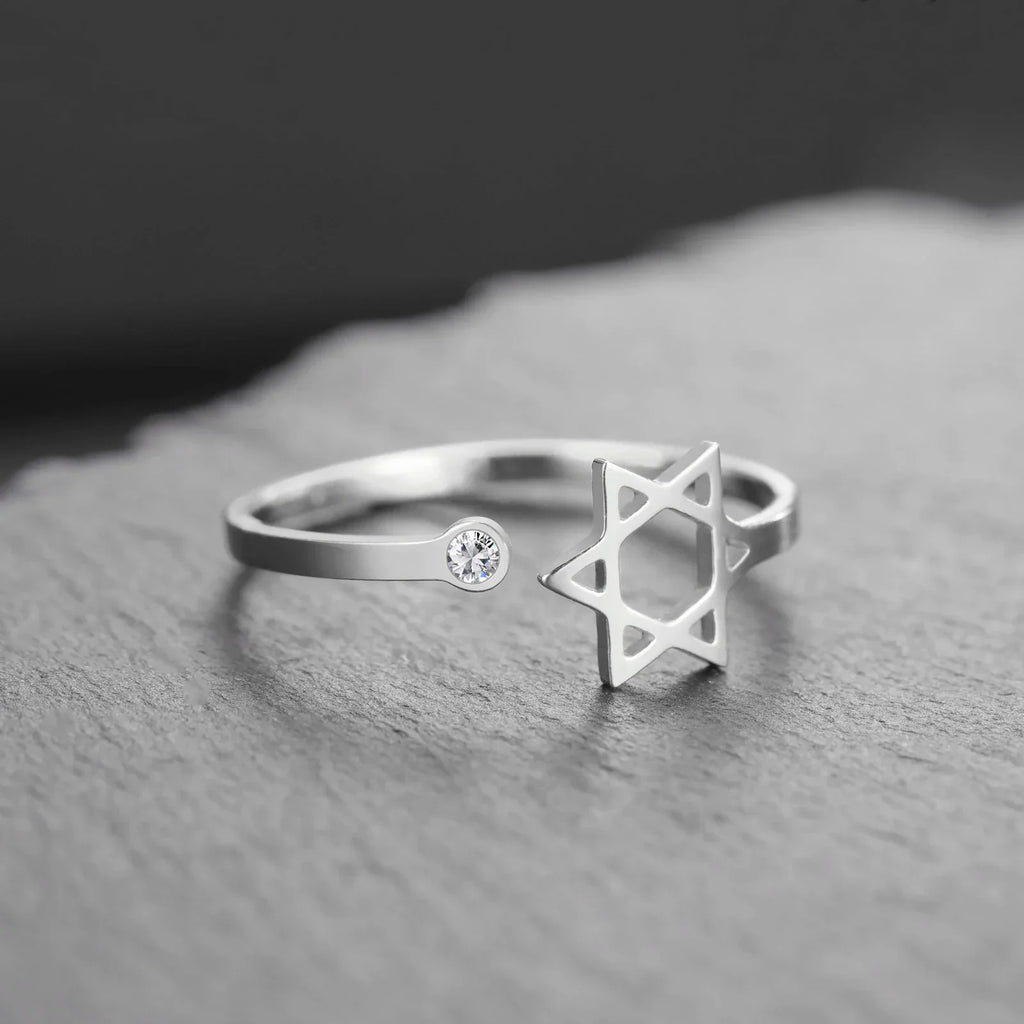 Bague ouverte avec l'étoile de David symbolique juive argent