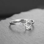 Bague ouverte avec l'étoile de David symbolique juive argent