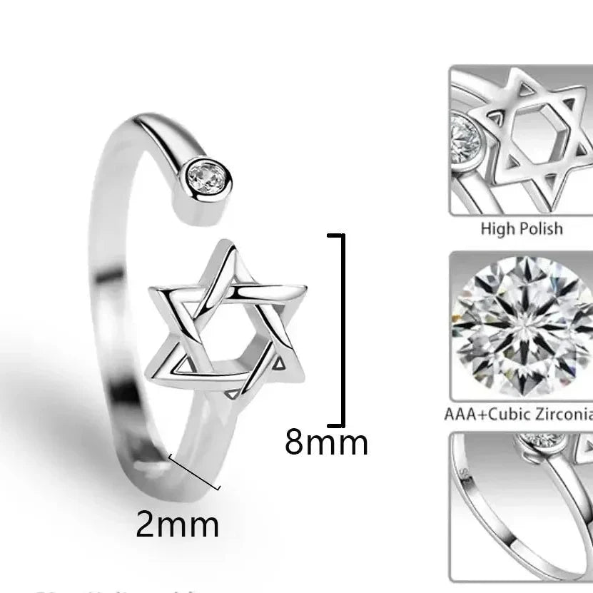 Bague ouverte pour femme avec l'étoile de David symbole juif