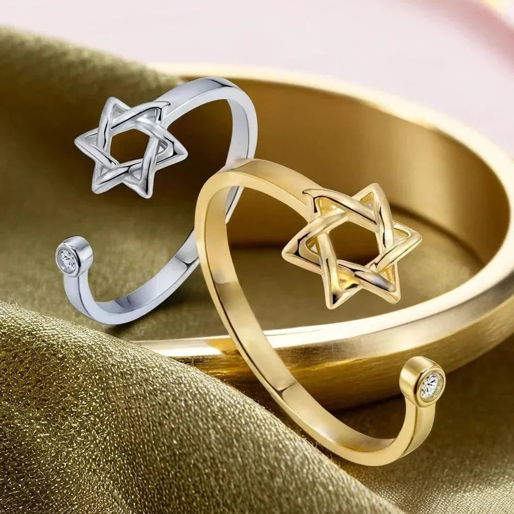 Bague ouverte pour femme avec l'étoile de David symbole juif or