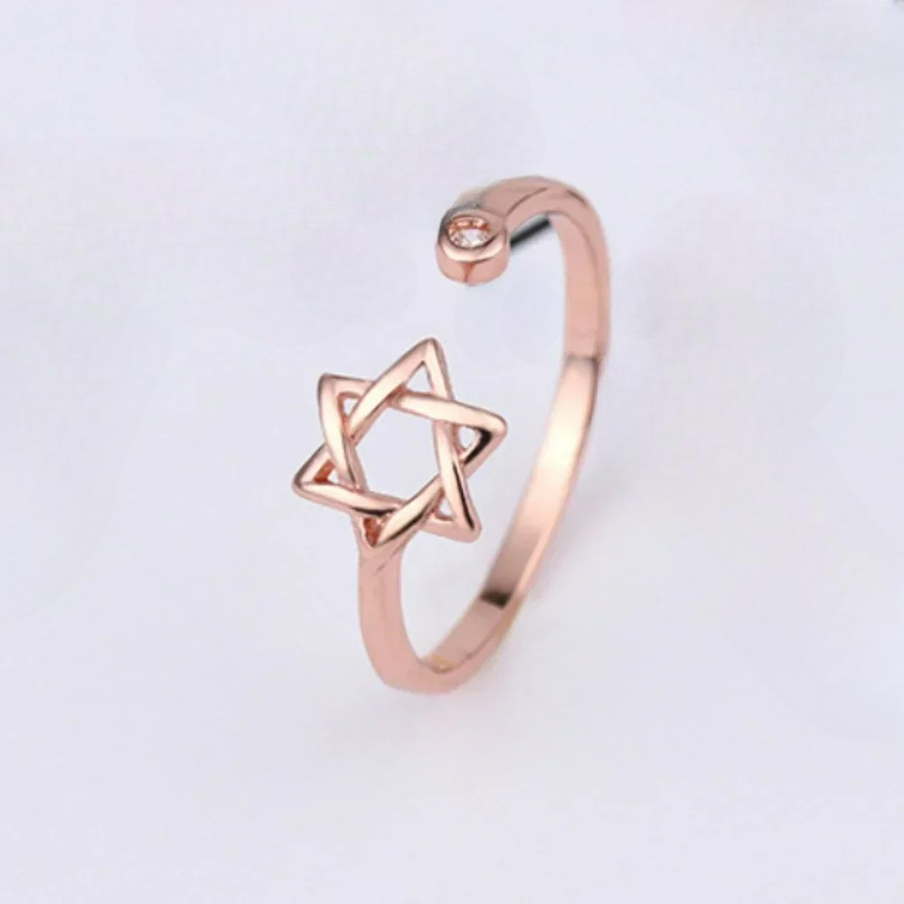 Bague ouverte pour femme avec l'étoile de David symbole juif or rose