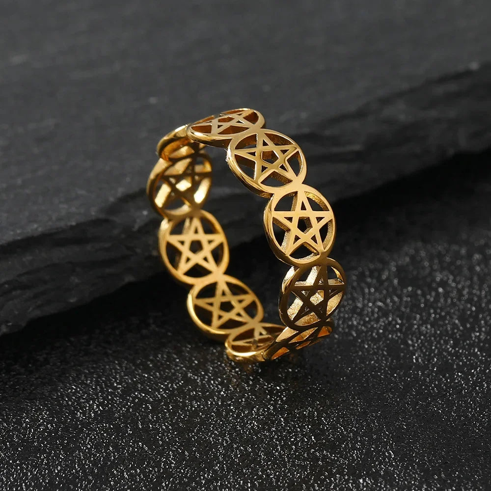 Pentacle Witchcraft Ring Woman Wiccan Gold Ring