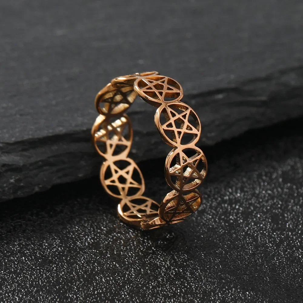 Pentacle Witchcraft Ring Woman Wiccan Rose Gold Ring