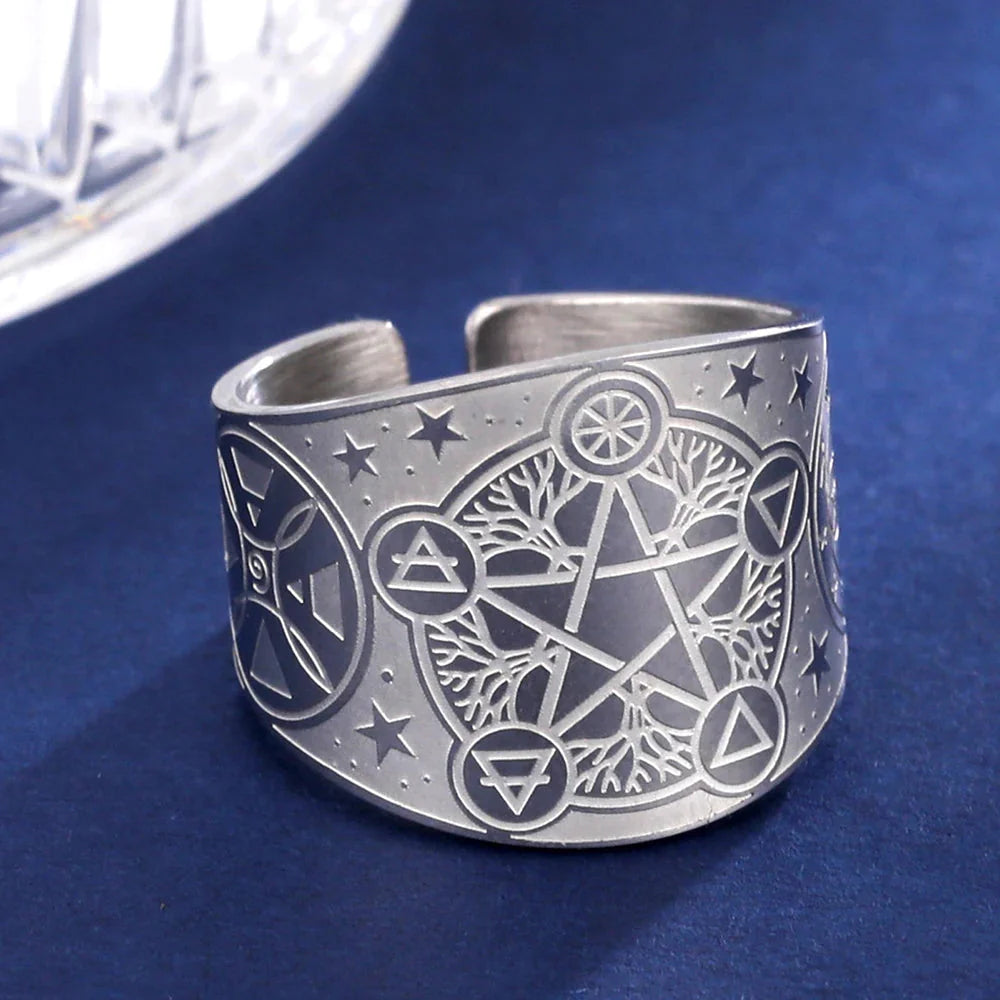 Pentagram Tetragram Witchcraft Sorcery silver Ring