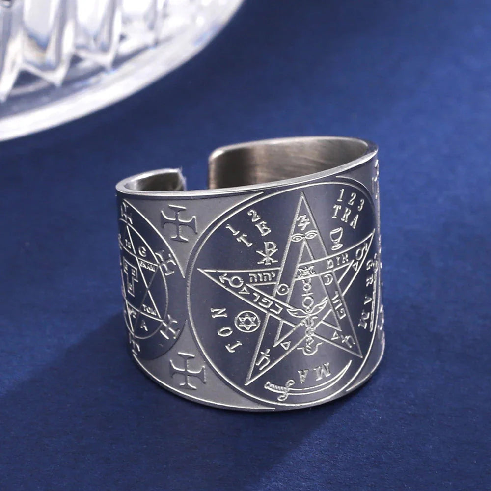 Pentagram Tetragram Witchcraft Sorcery silver Ring