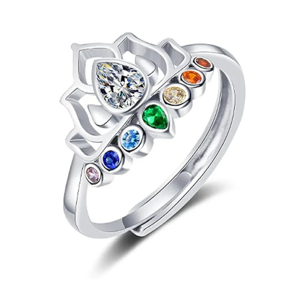 7 Chakras Stone Ring Lotus Flower