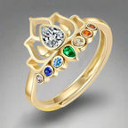 7 Chakras Stone Ring Lotus Flower Woman gold