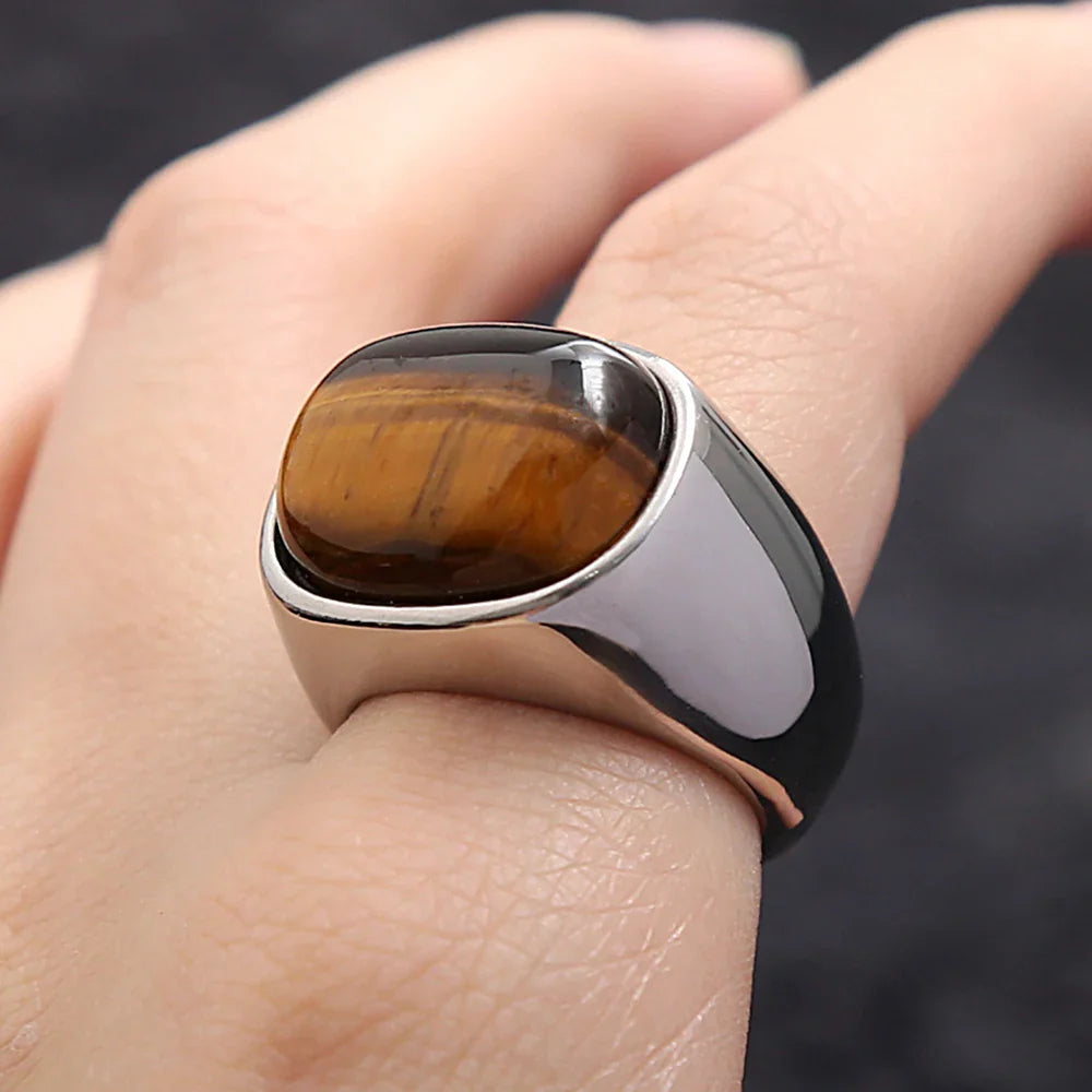 Tiger Eye Stone Ring Men Women silver